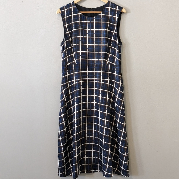 NWT J. Crew Silk Twill Windowpane Midi Dress Sz 12 Style F5452 - Picture 2 of 7
